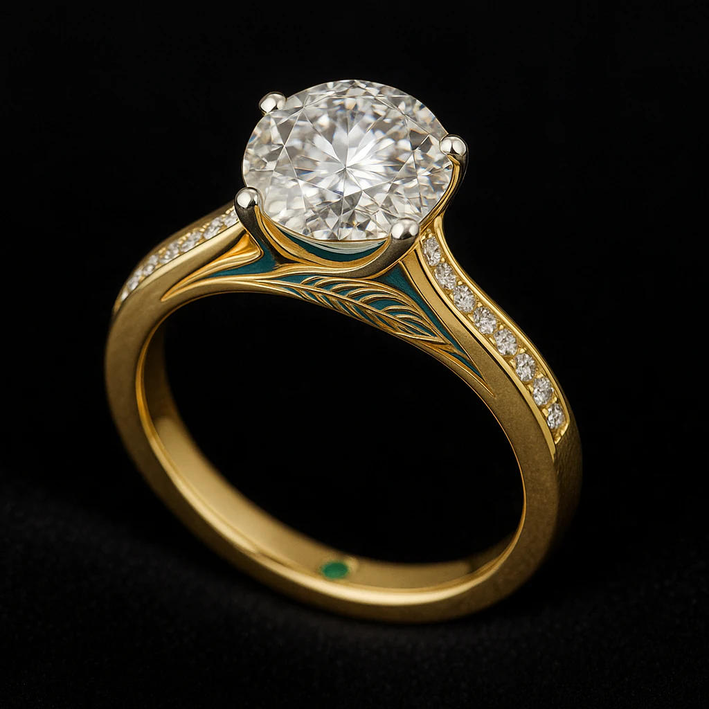 Round ring in yellow gold, three-quarter view