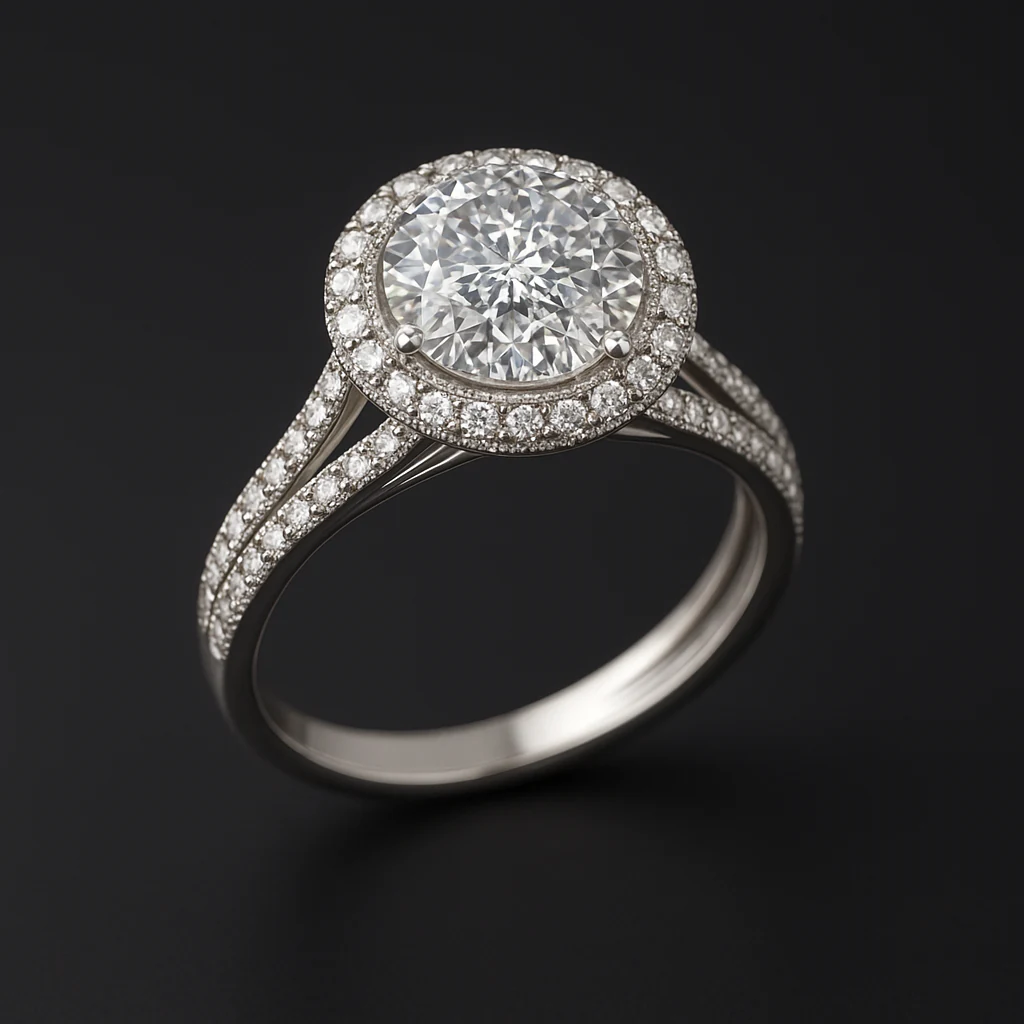 Round ring in white metal, three-quarter view
