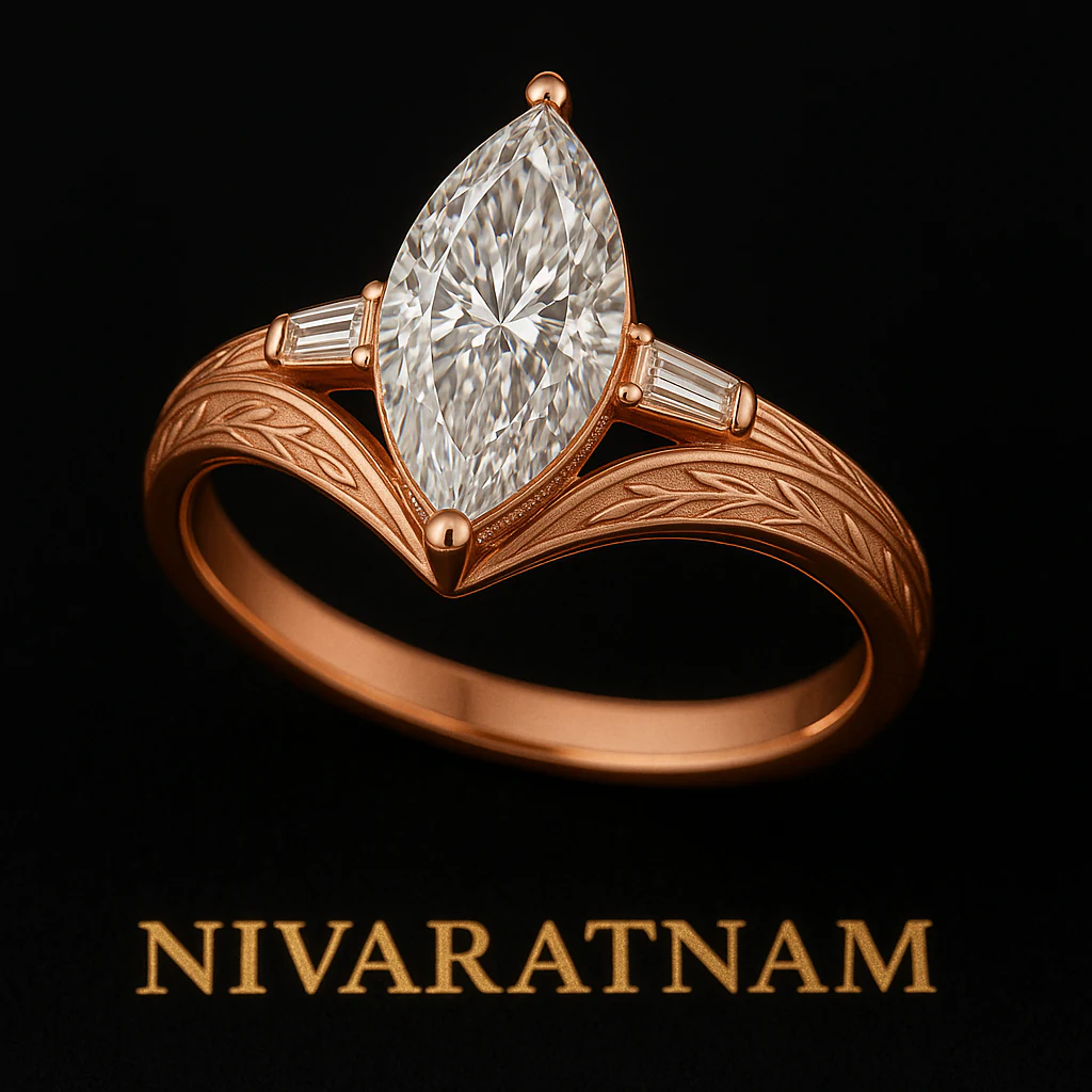 Marquise ring in rose gold, editorial view