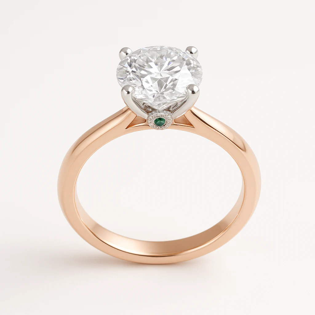 Round ring in rose gold, side-profile view