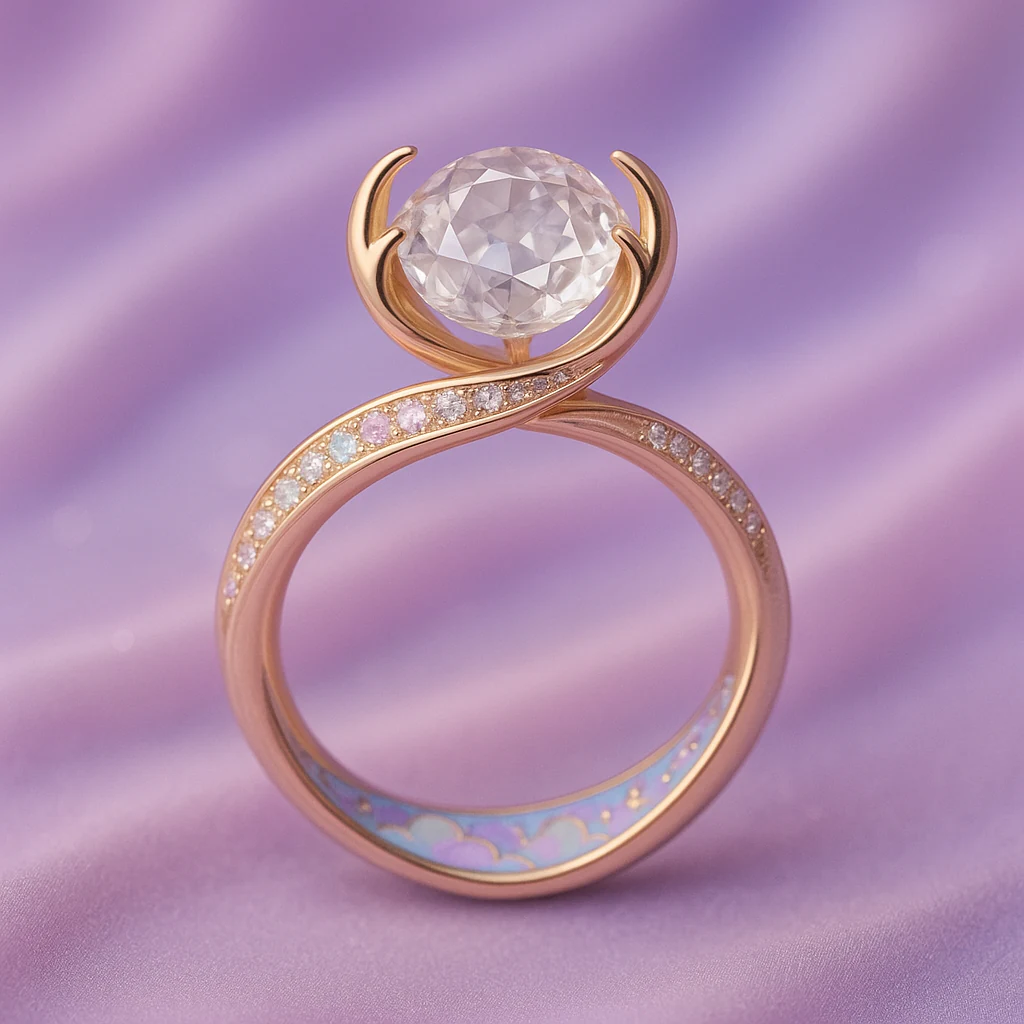 Round ring in rose gold, side-profile view