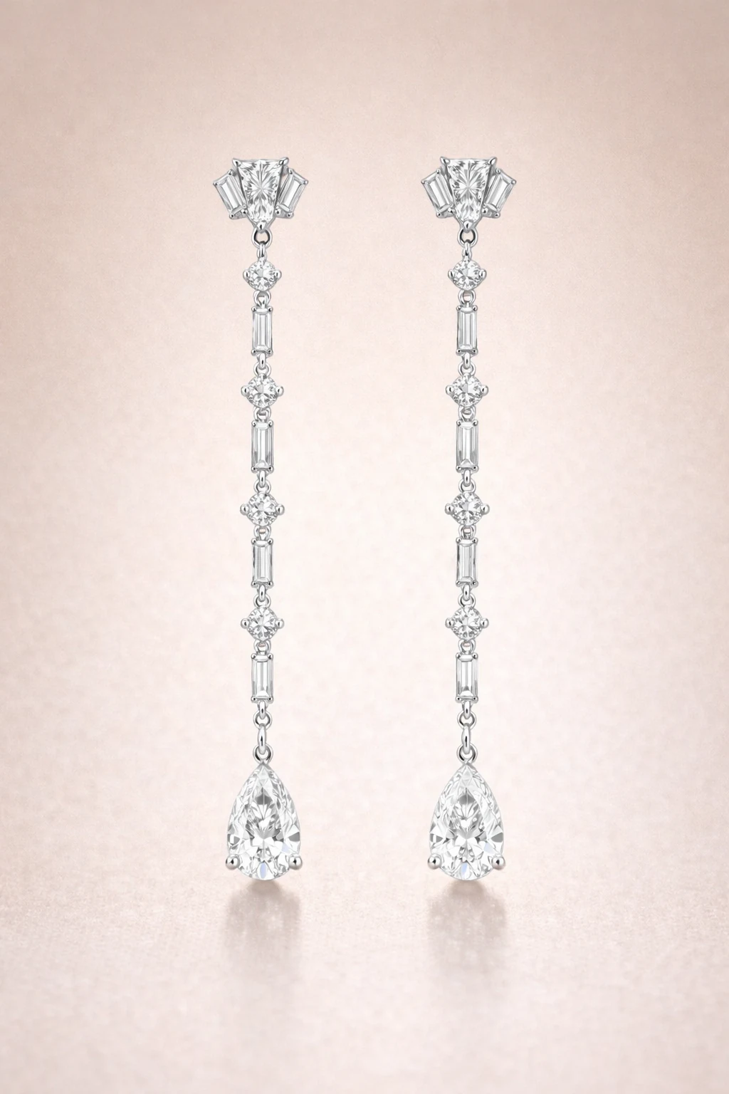 Pear earrings in white metal, front view