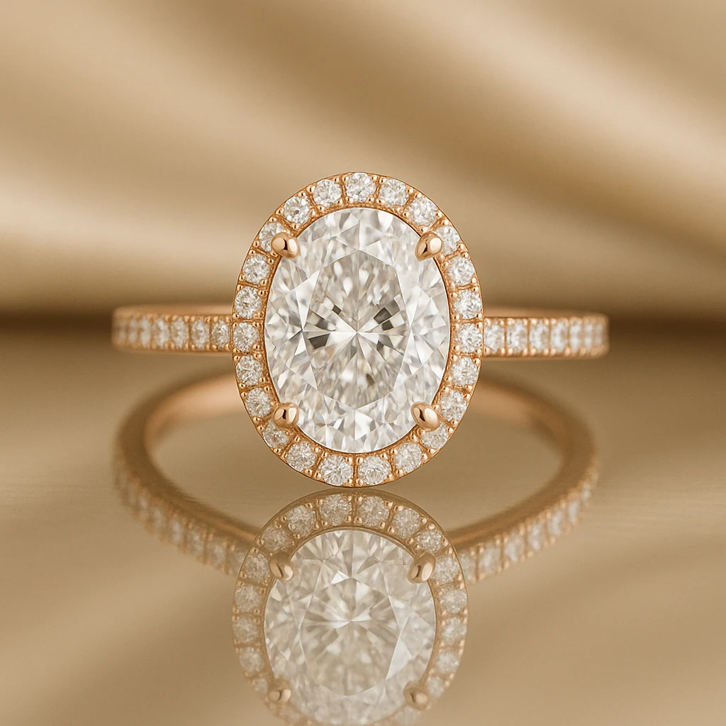Oval ring in rose gold, front view
