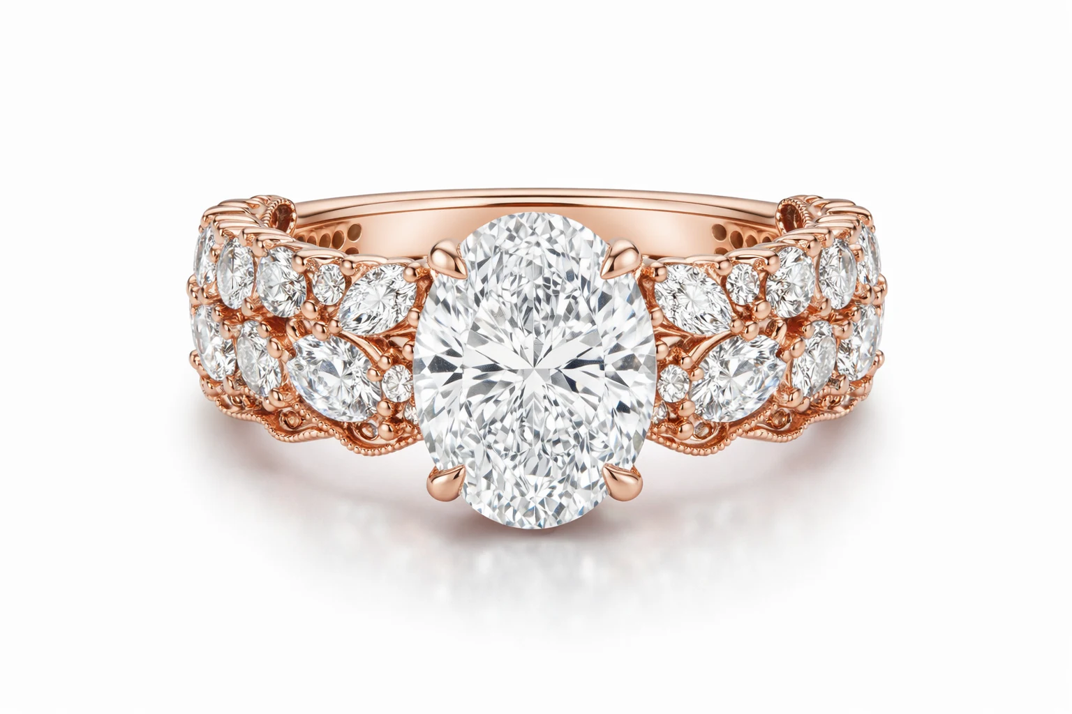 Oval ring in rose gold, front view