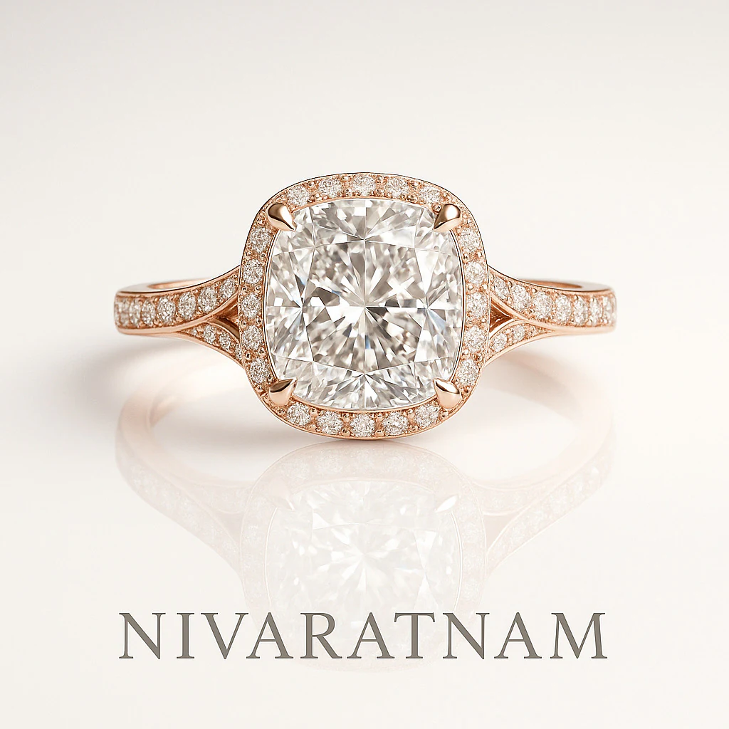 Cushion ring in rose gold, front view