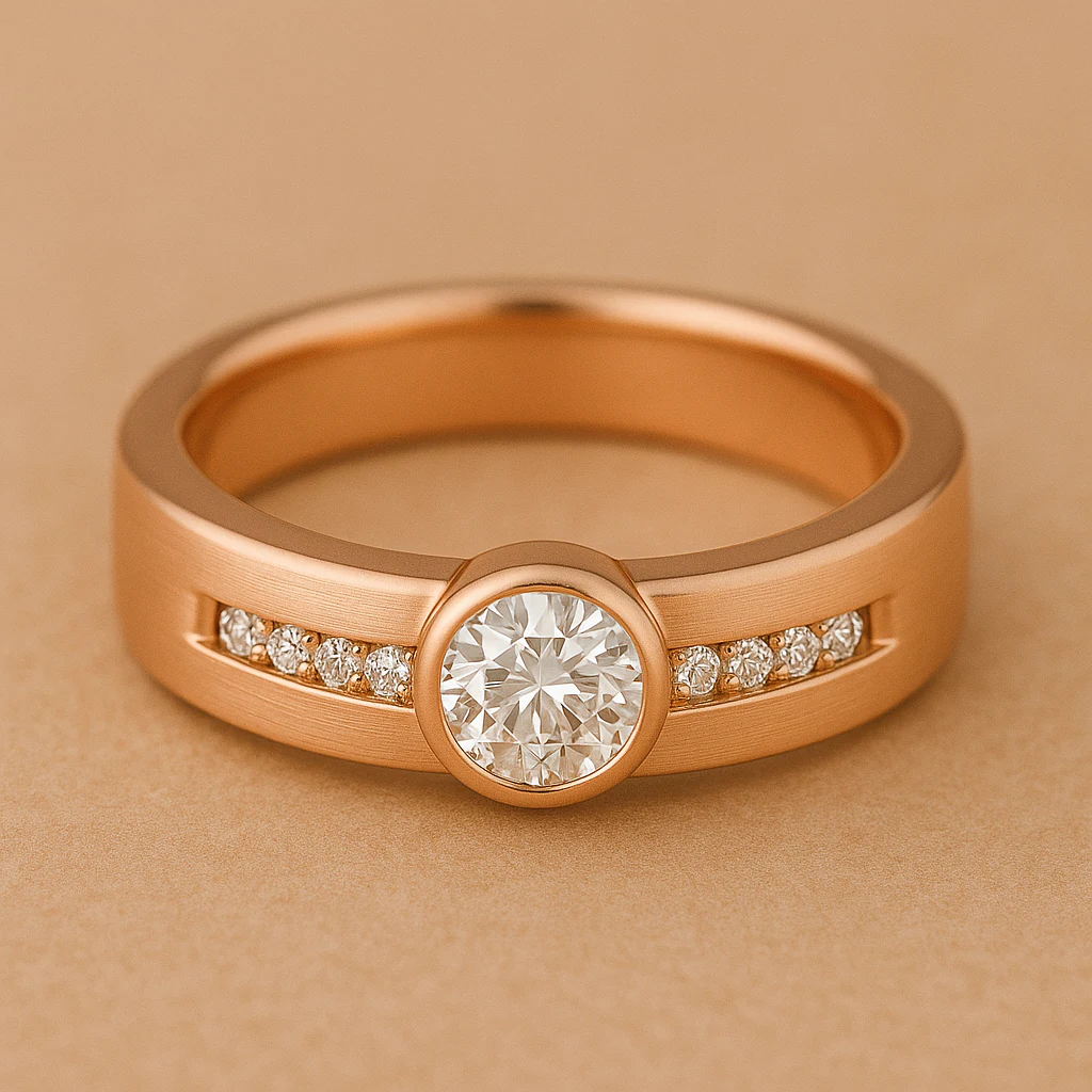 Round men's ring in rose gold, front view