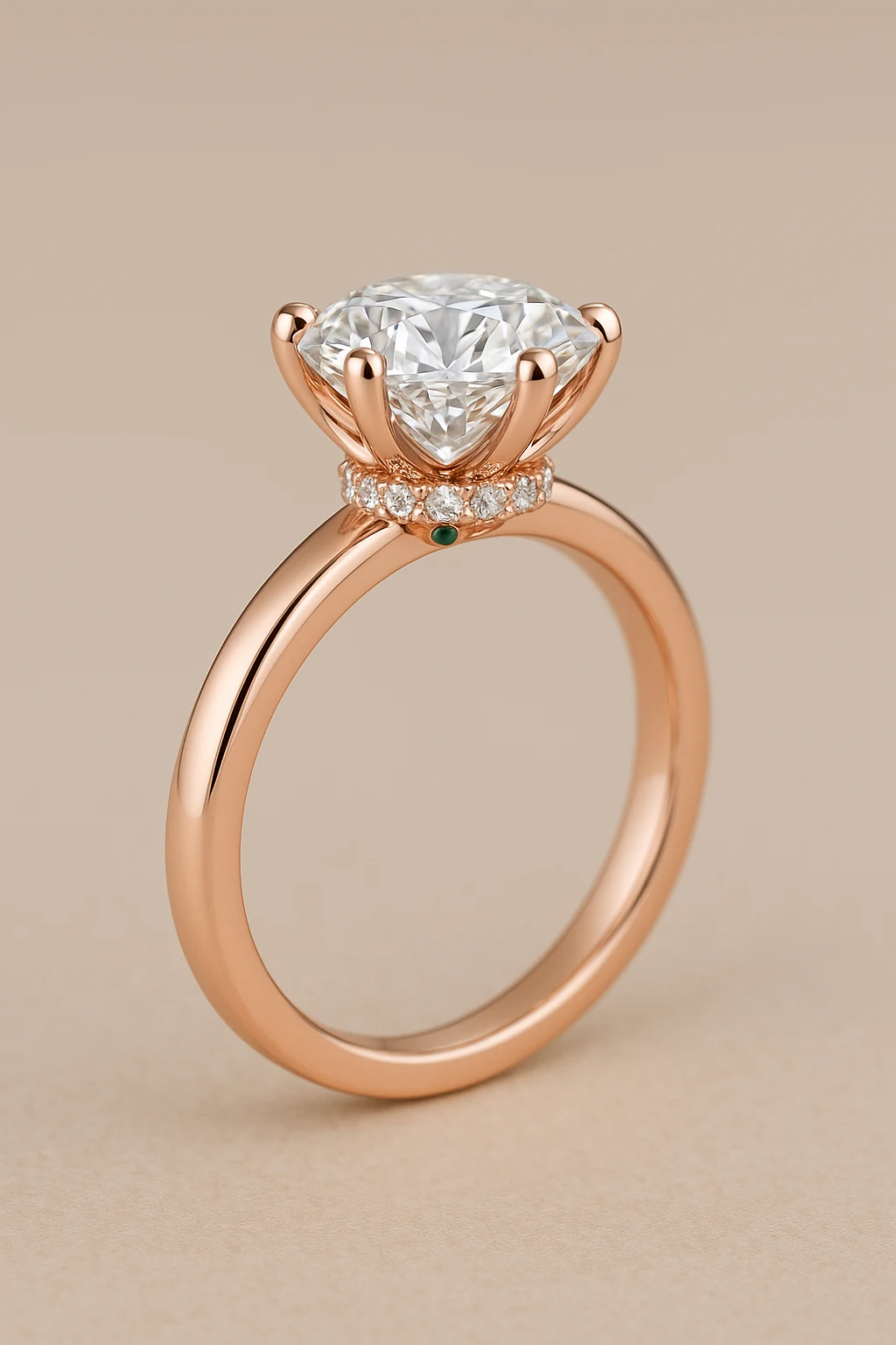 Round ring in rose gold, side-profile view