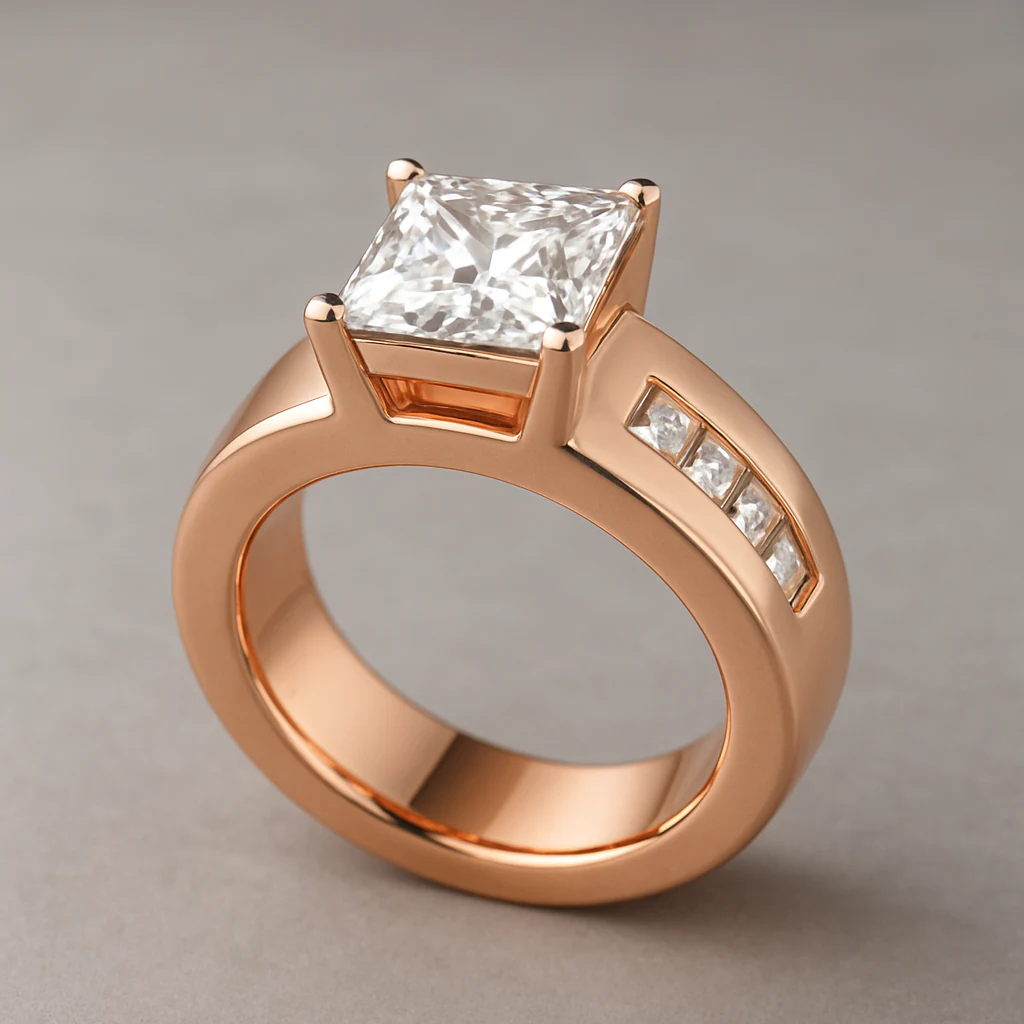 Princess men's ring in rose gold, three-quarter view