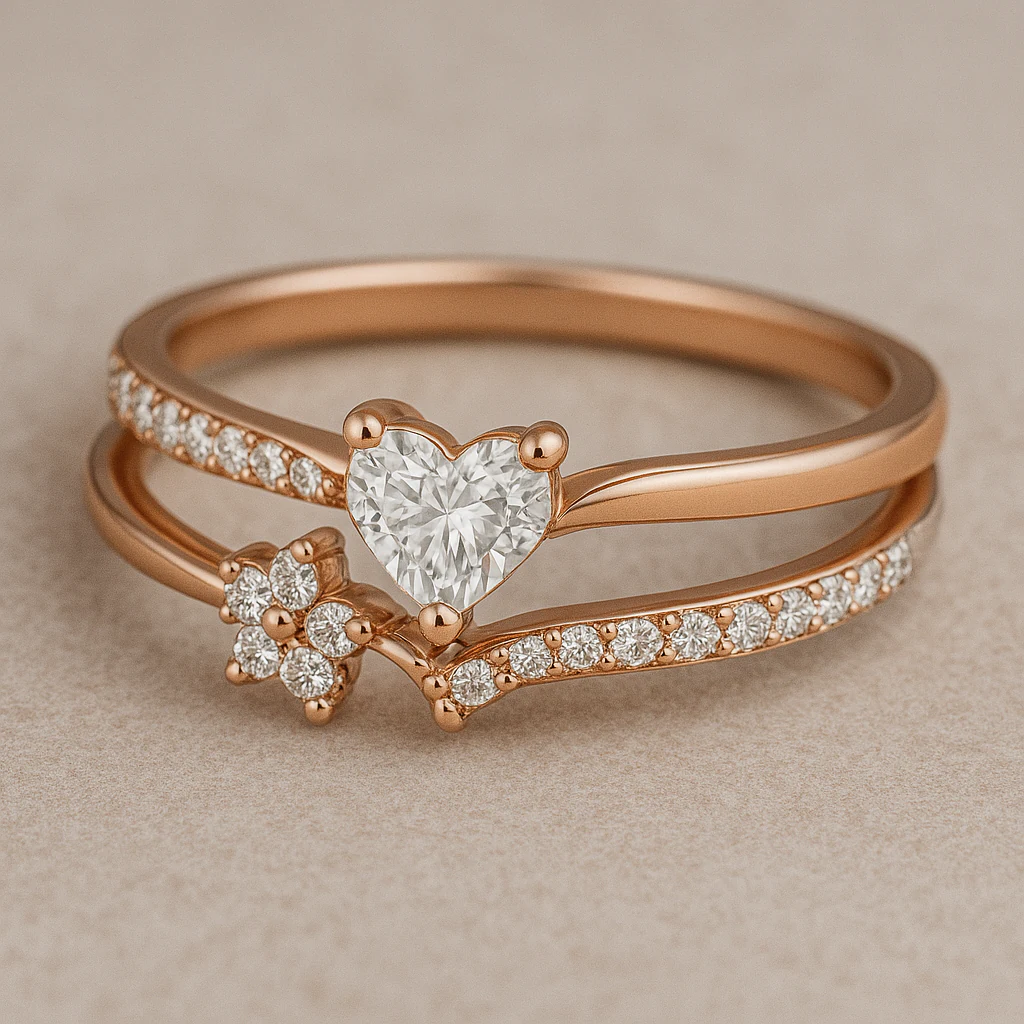 Heart ring in rose gold, front view