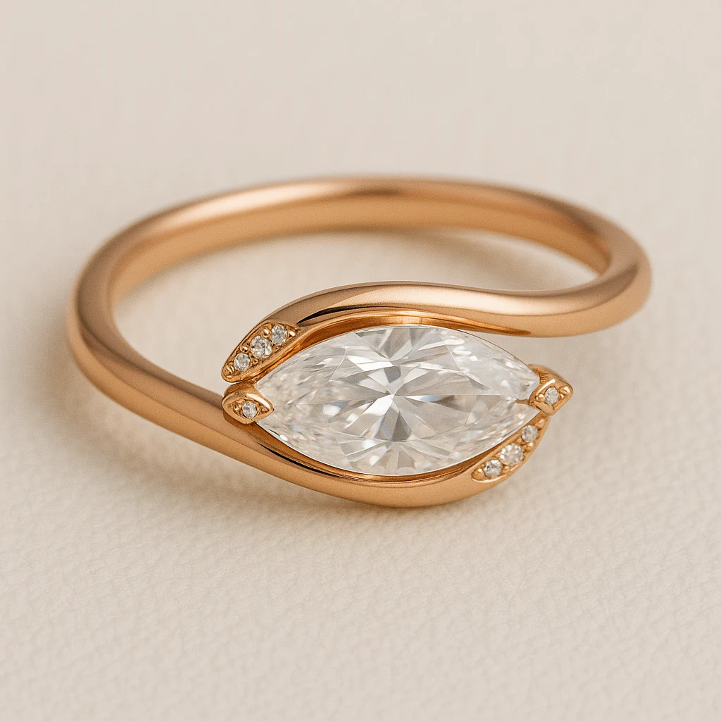 Marquise ring in rose gold, front view