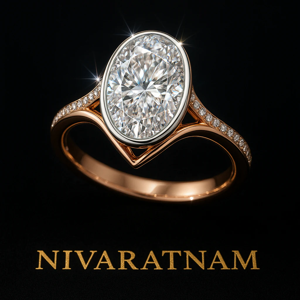 Oval ring in rose gold, editorial view
