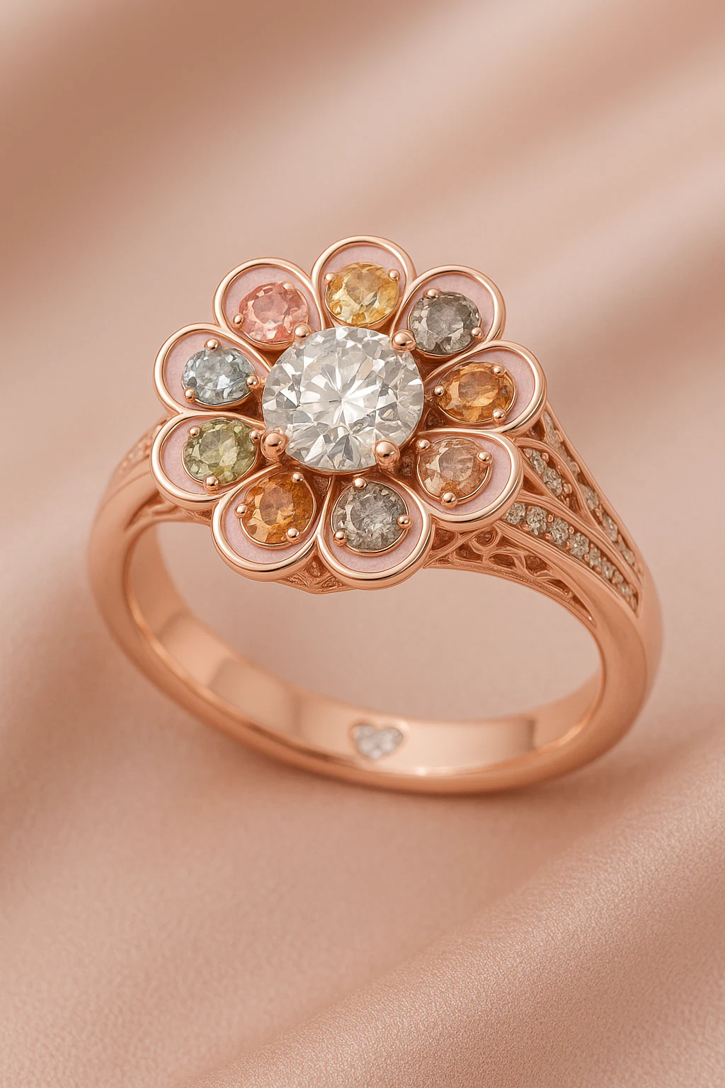 Round ring in rose gold, three-quarter view
