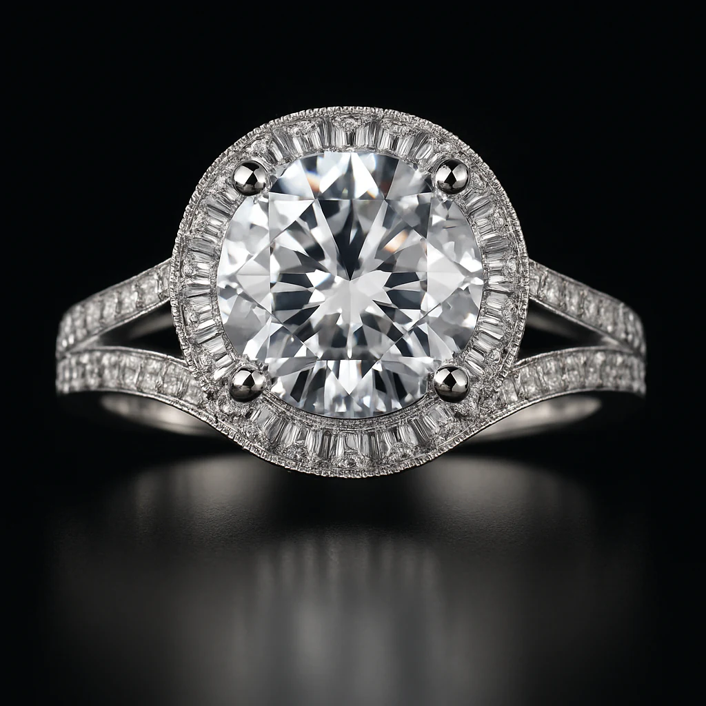 Round ring in white metal, front view