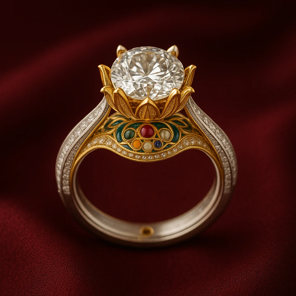 Round ring in yellow gold, rear-profile view