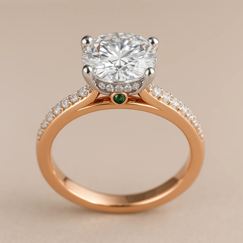 Round ring in rose gold, side-profile view