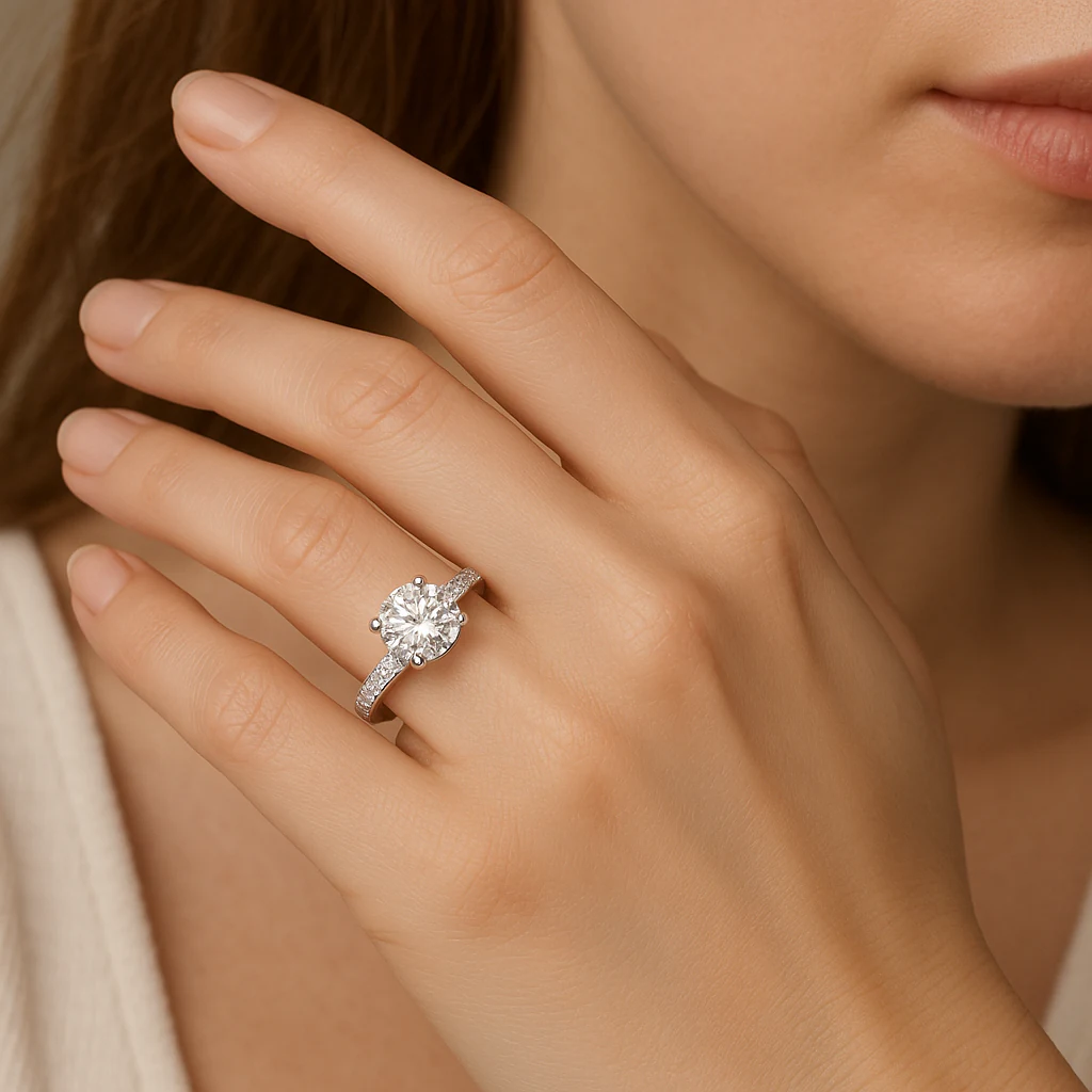 Round ring in white metal, lifestyle view