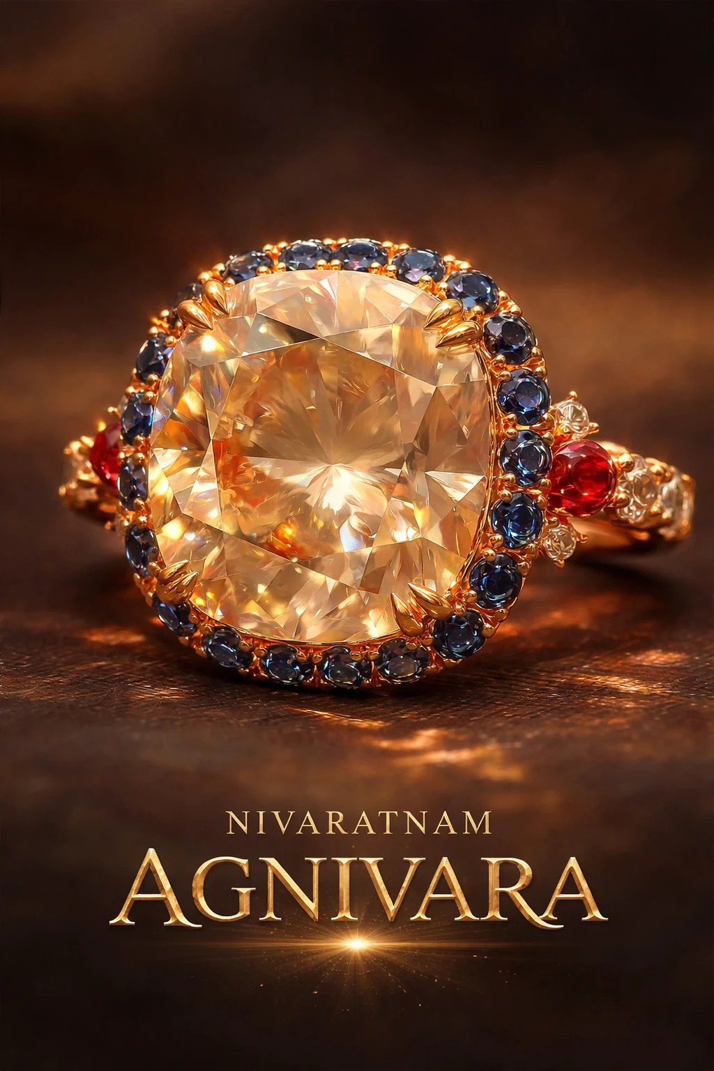 Cushion ring in yellow gold, editorial view