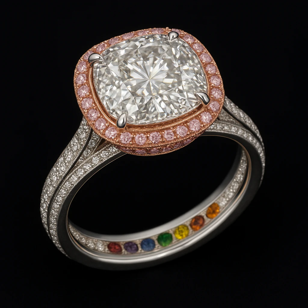 Cushion ring in two-tone, three-quarter view