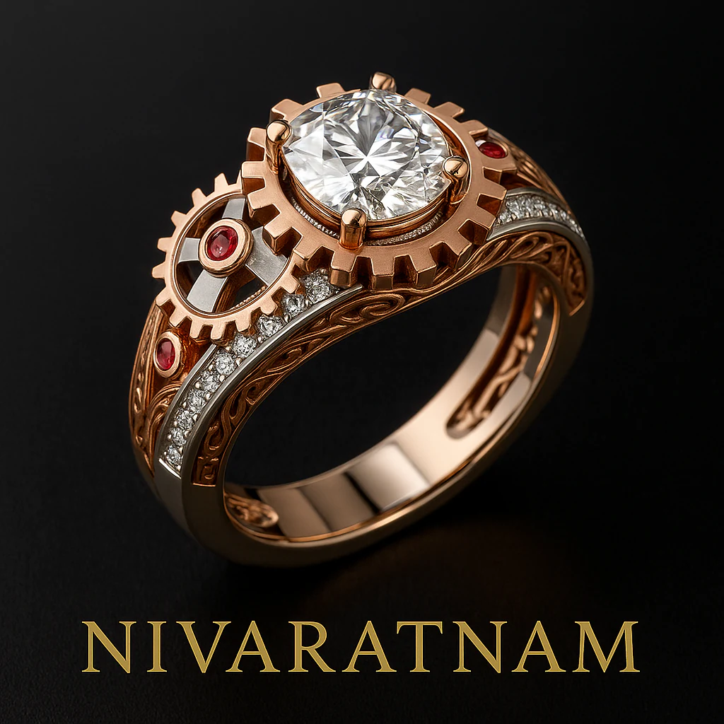 Round men's ring in rose gold, three-quarter view
