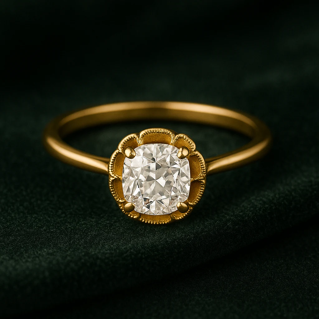 Oval ring in yellow gold, front view