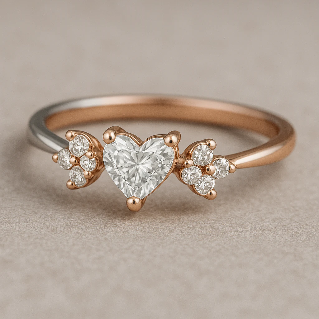 Heart ring in rose gold, front view