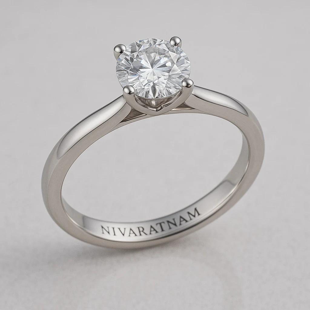 Round ring in white metal, three-quarter view
