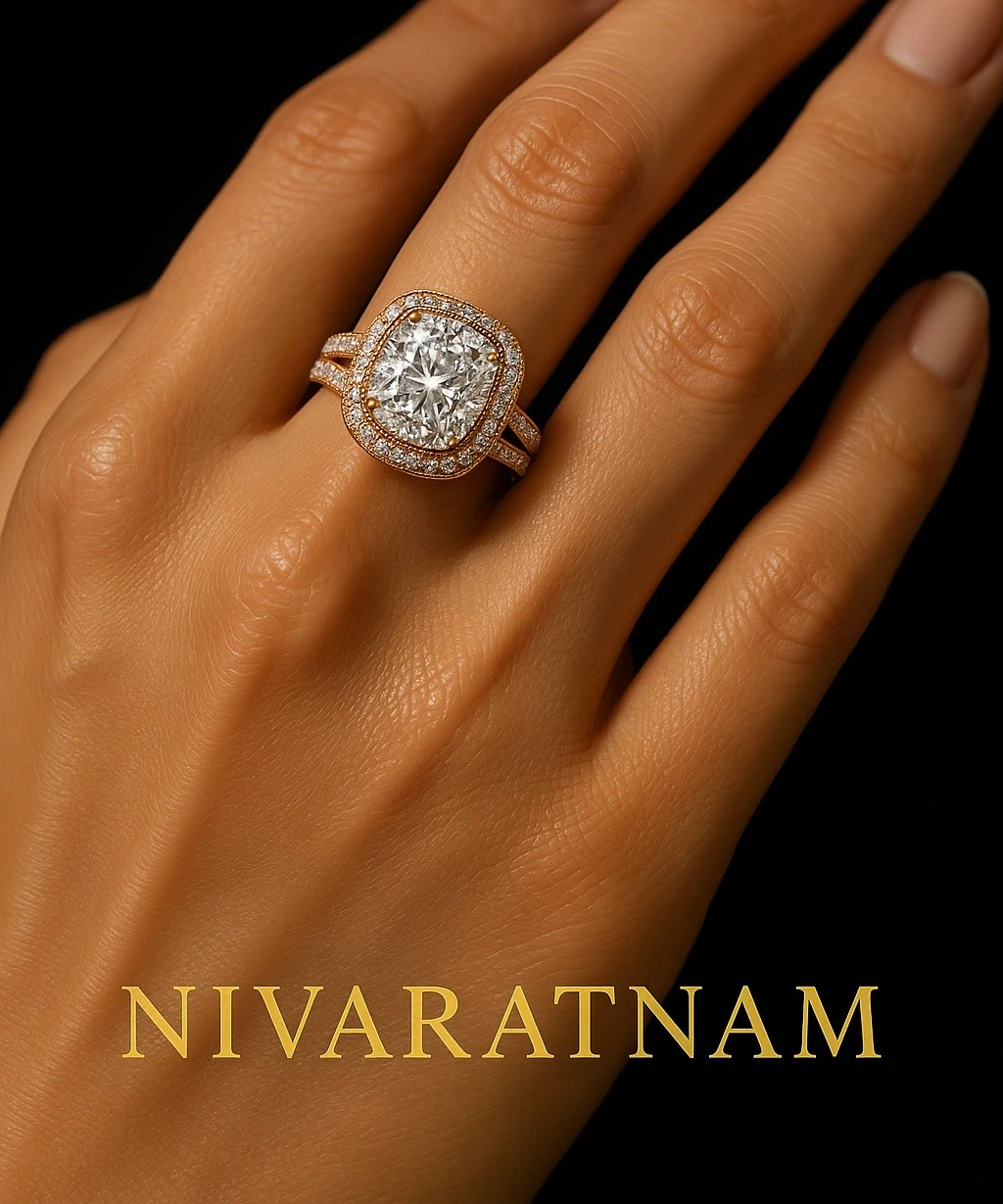 Cushion ring in white metal, lifestyle view