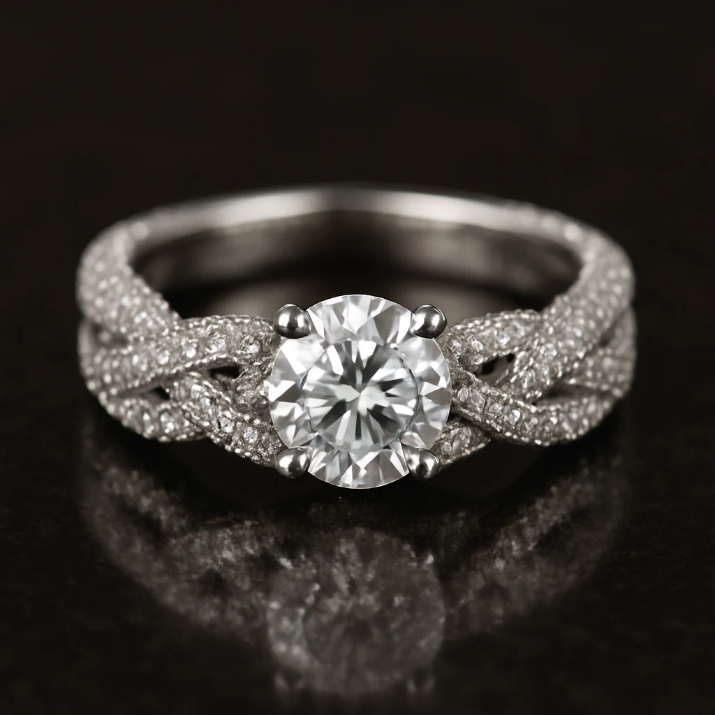 Round ring in white metal, front view
