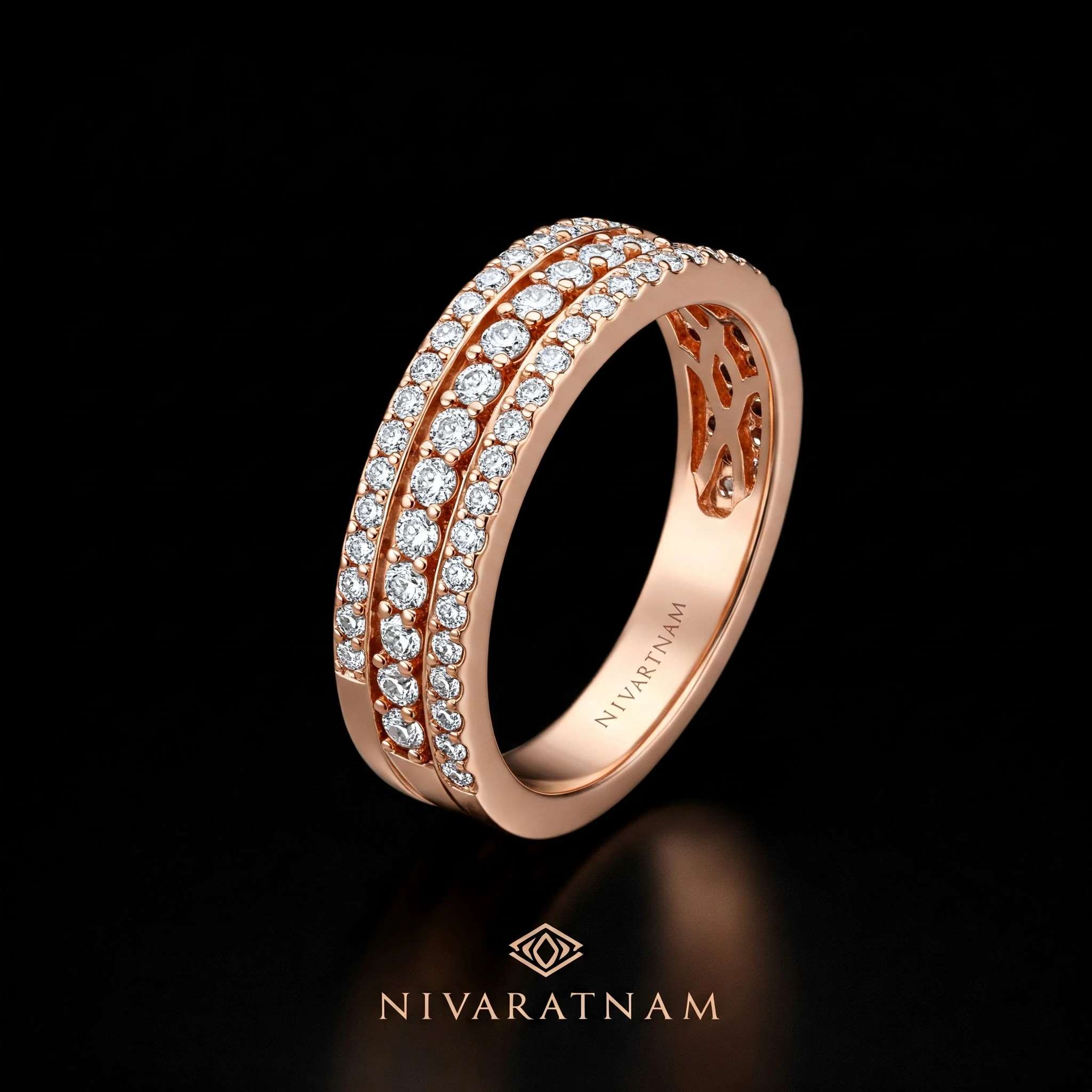 wedding band in rose gold, three-quarter view