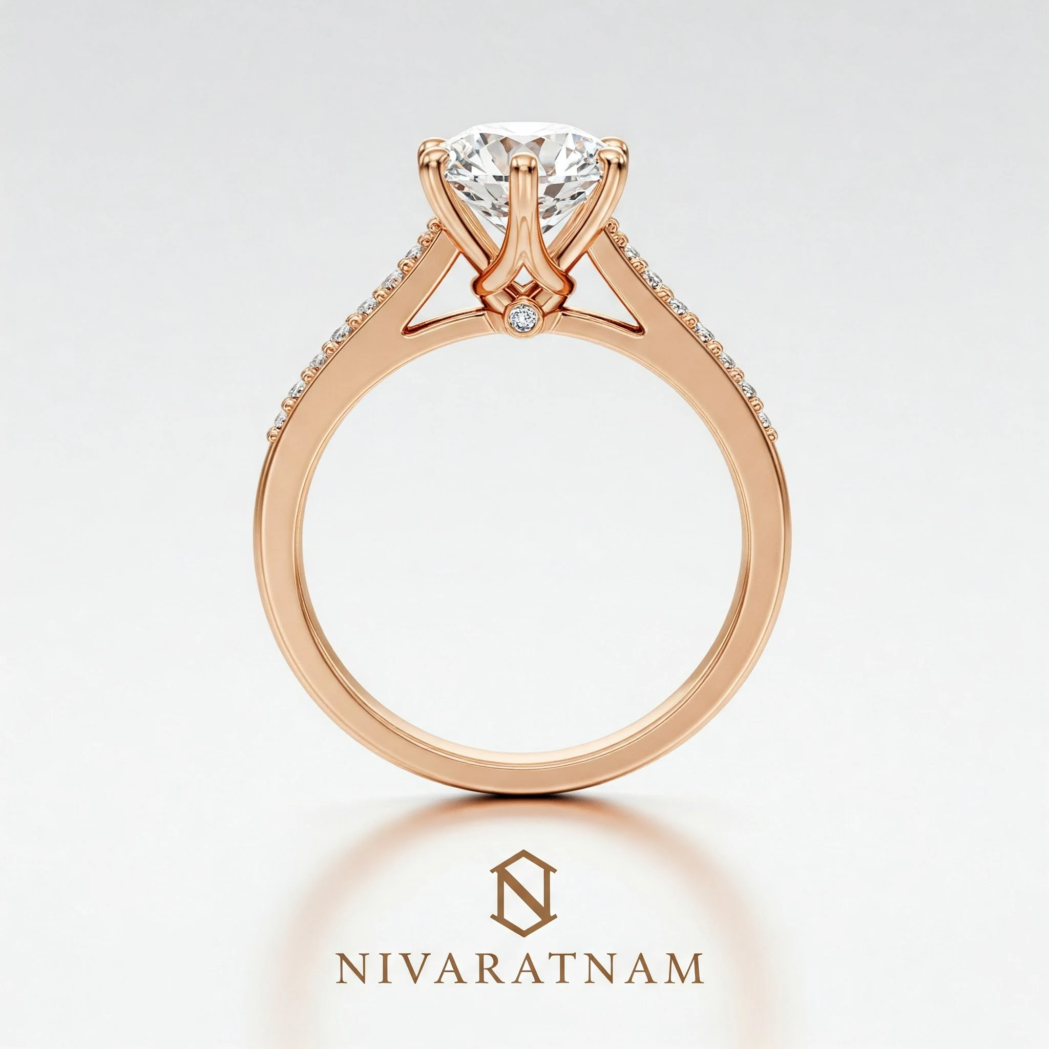 Round ring in rose gold, rear-profile view