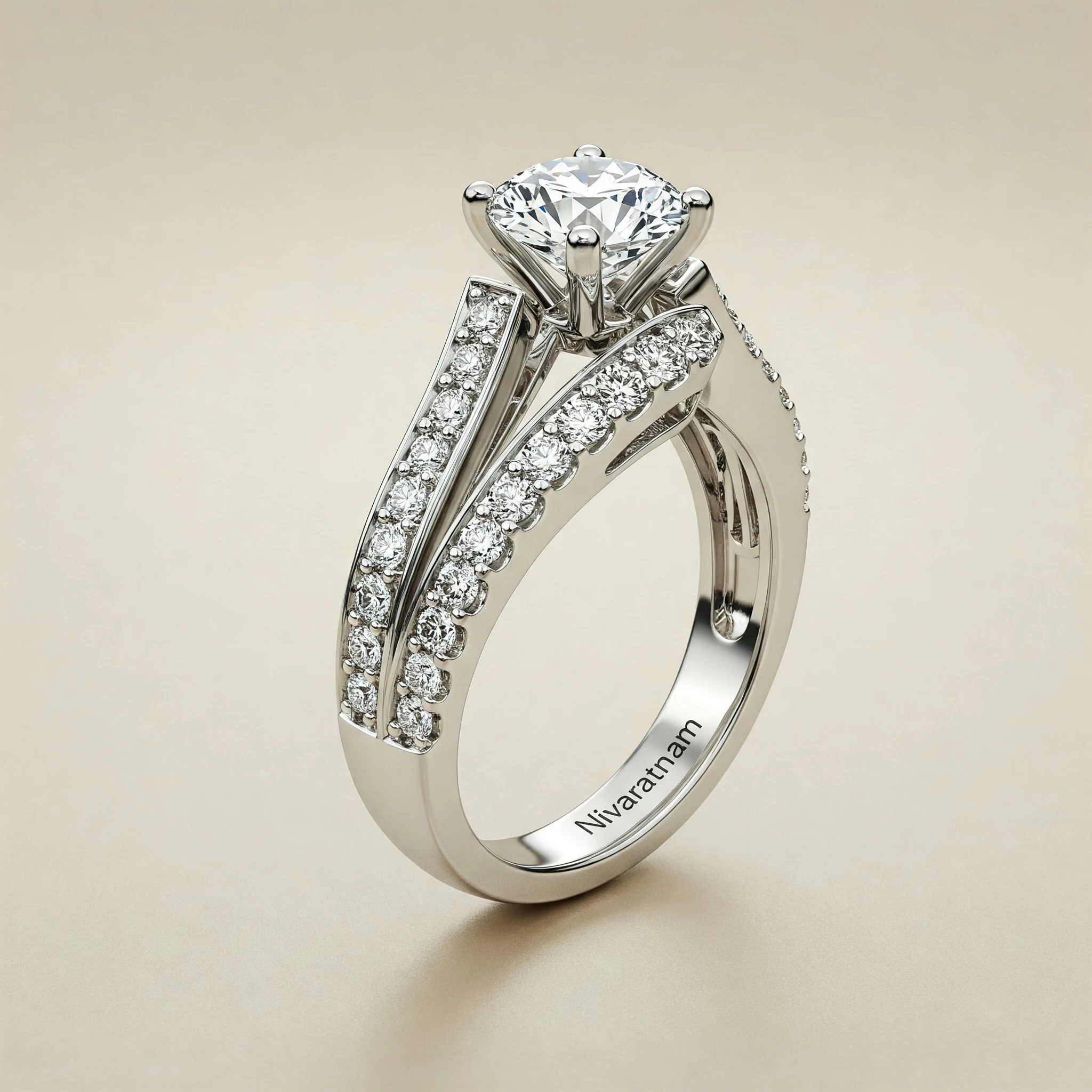 Round ring in white metal, three-quarter view