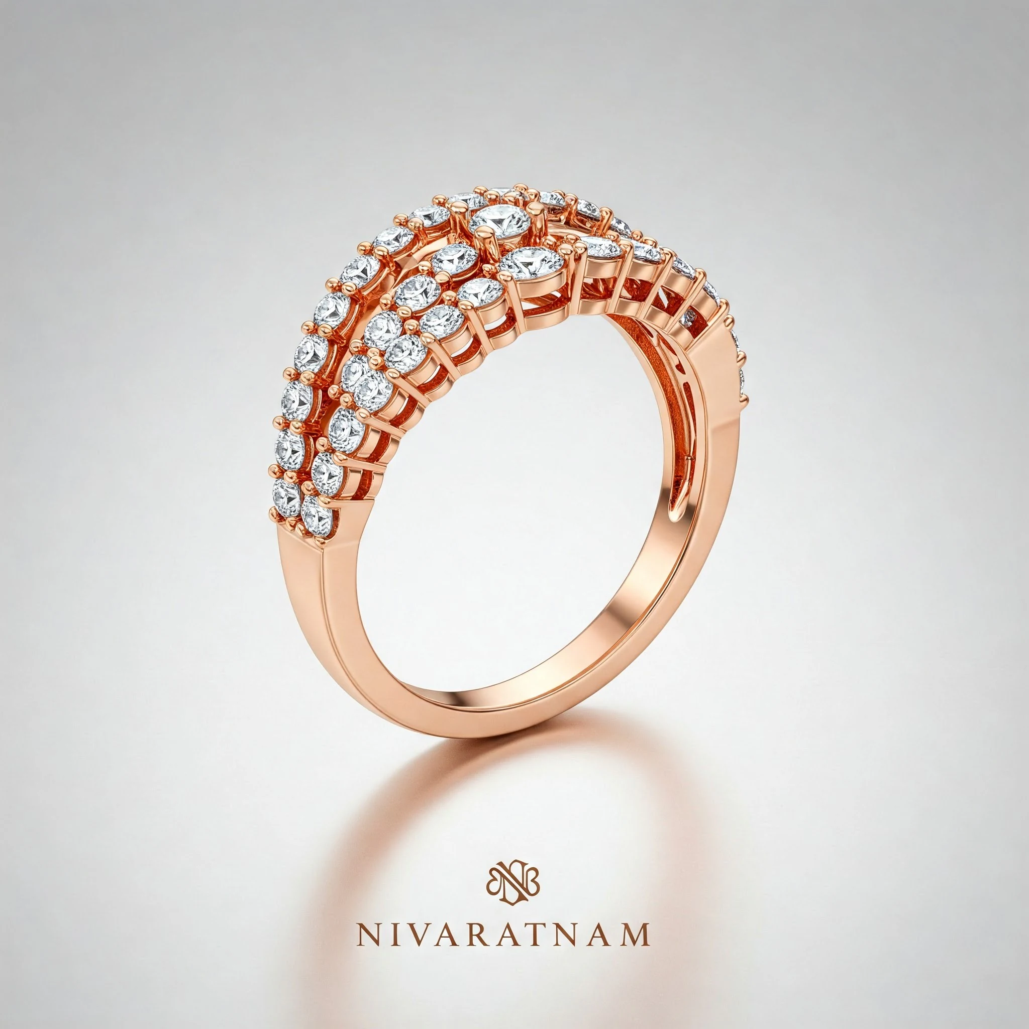 wedding band in rose gold, three-quarter view