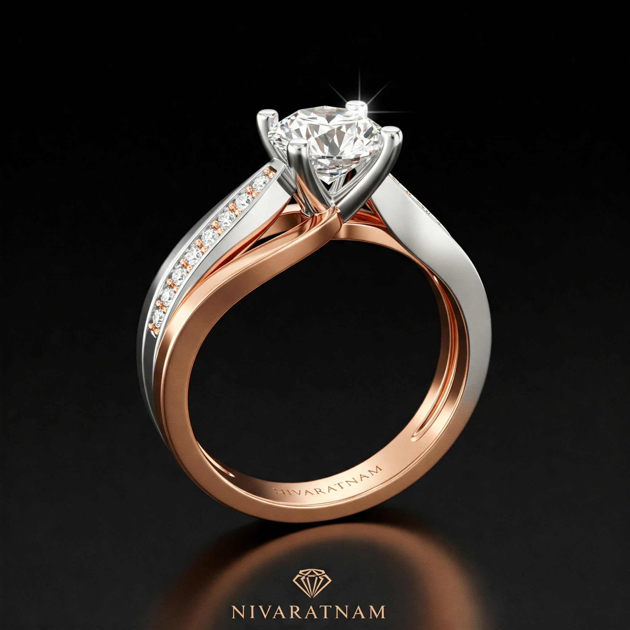 Round ring in two-tone, side-profile view