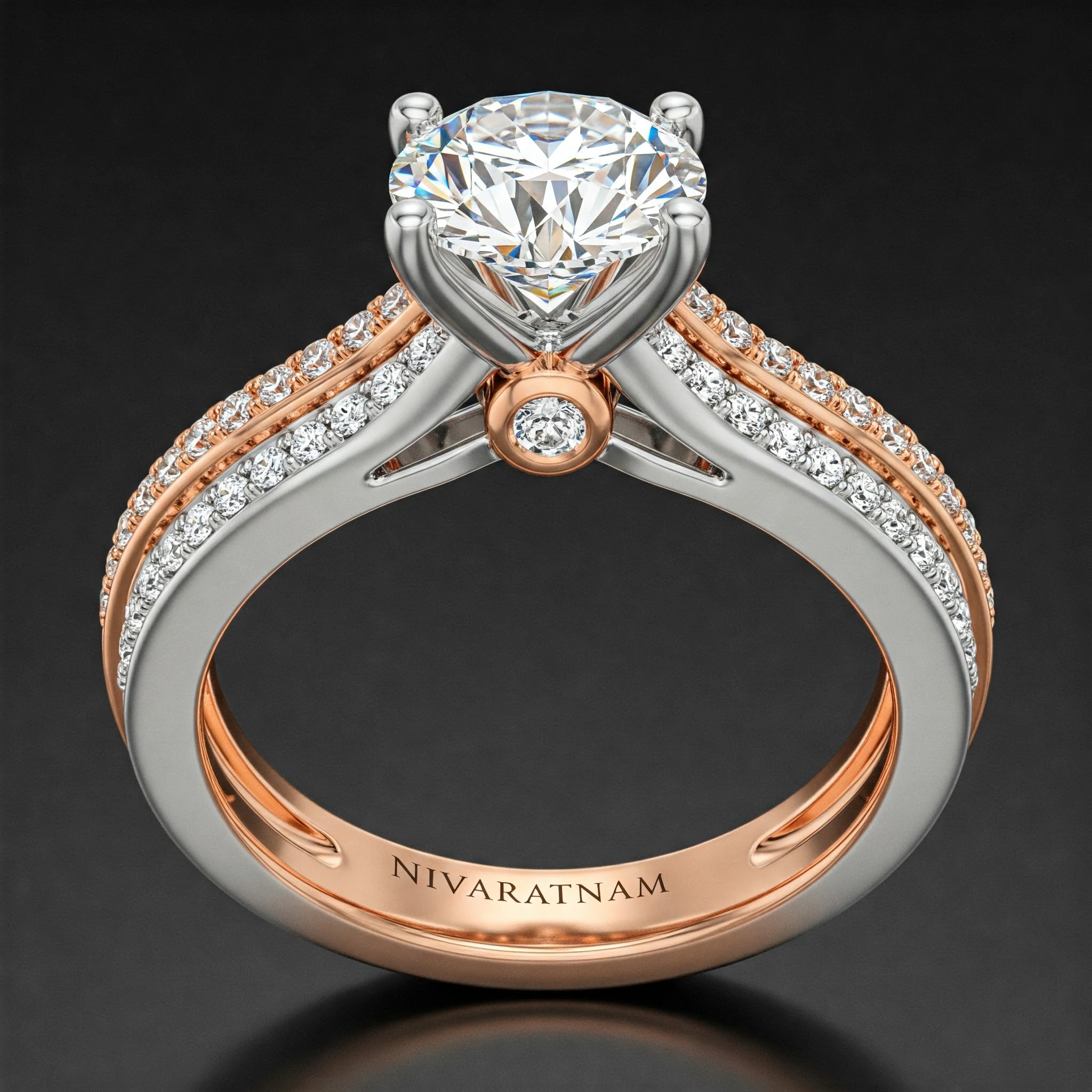 Round ring in two-tone, rear-profile view