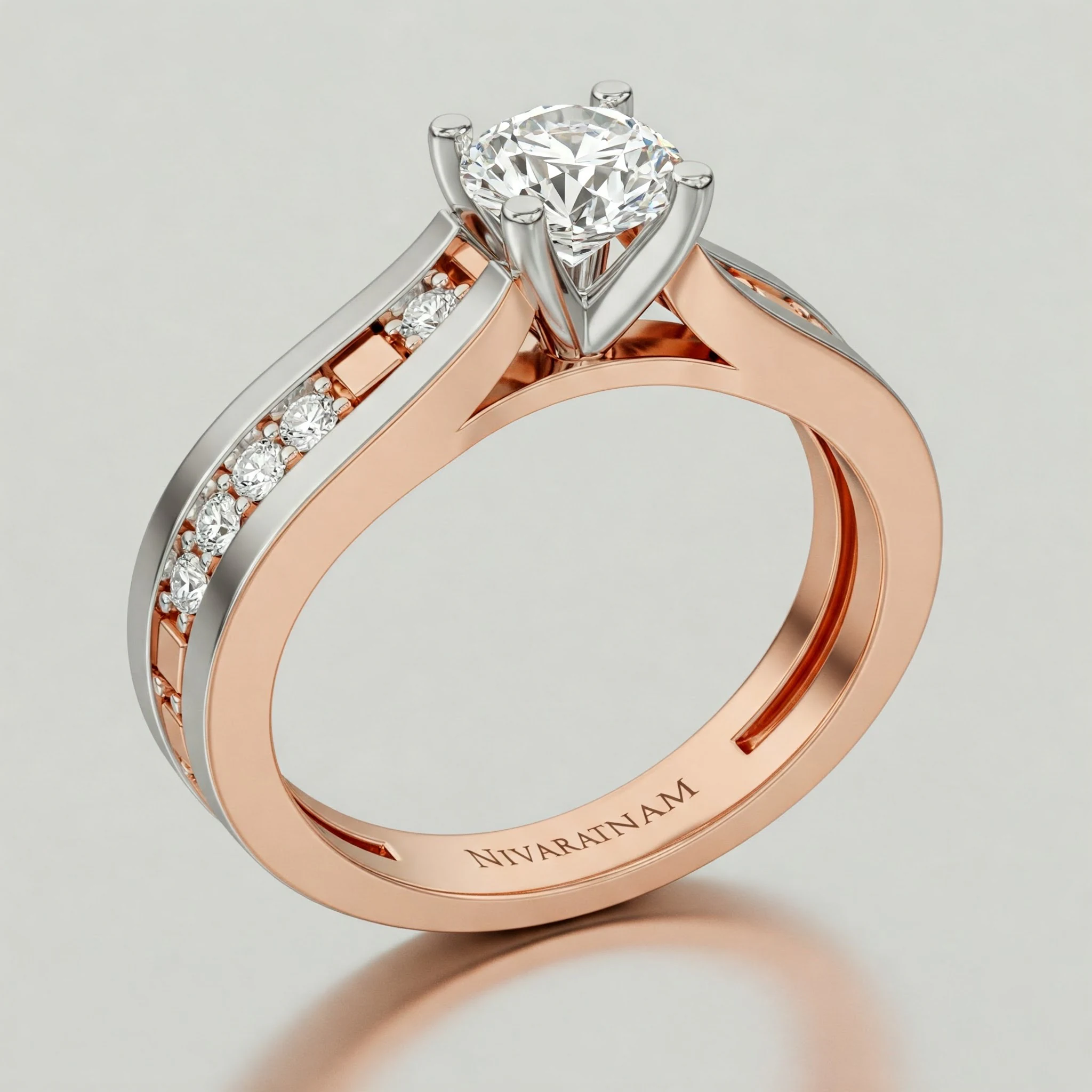 Round ring in two-tone, side-profile view