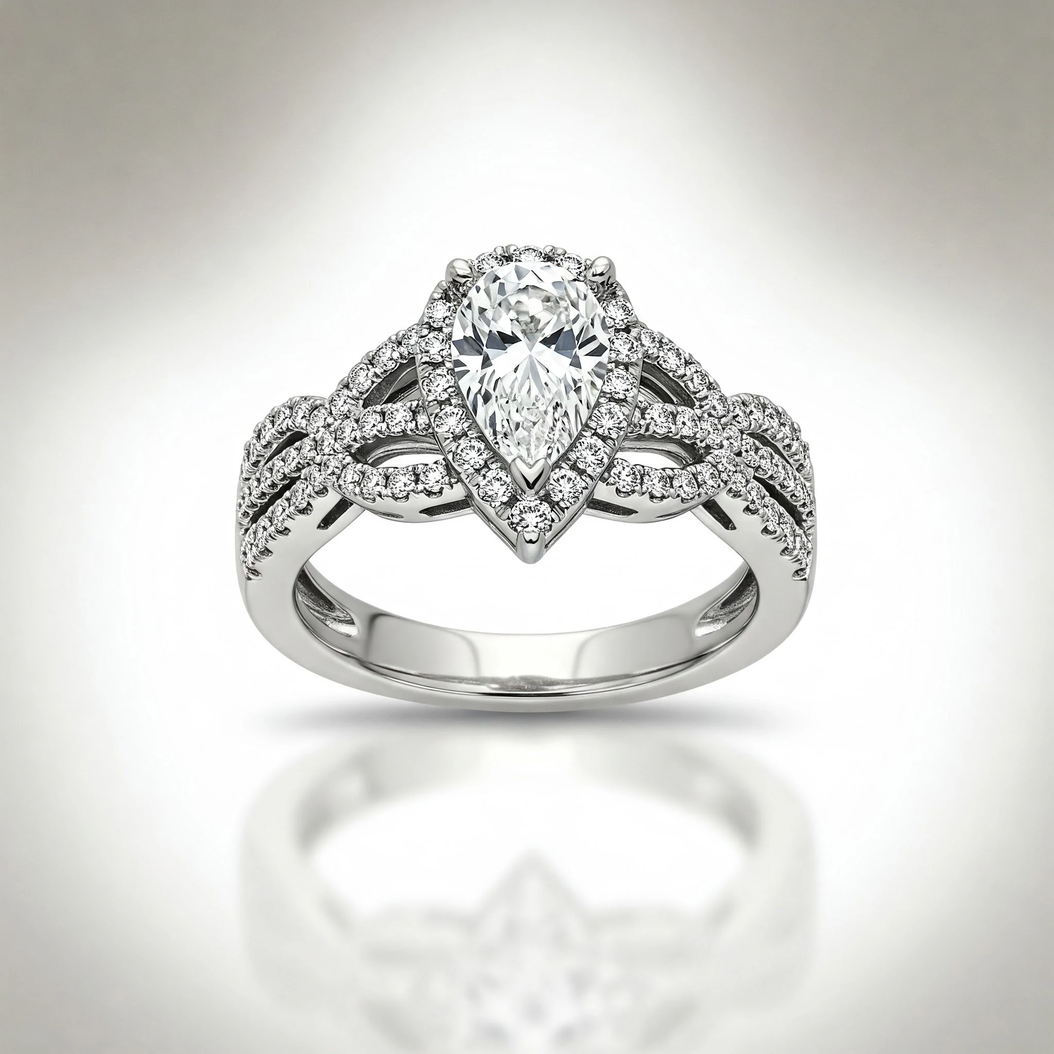 Cushion ring in white metal, front view