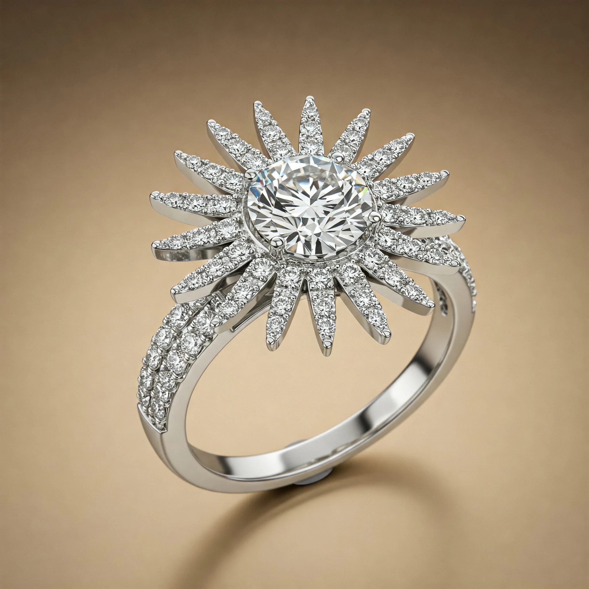 Round ring in white metal, three-quarter view
