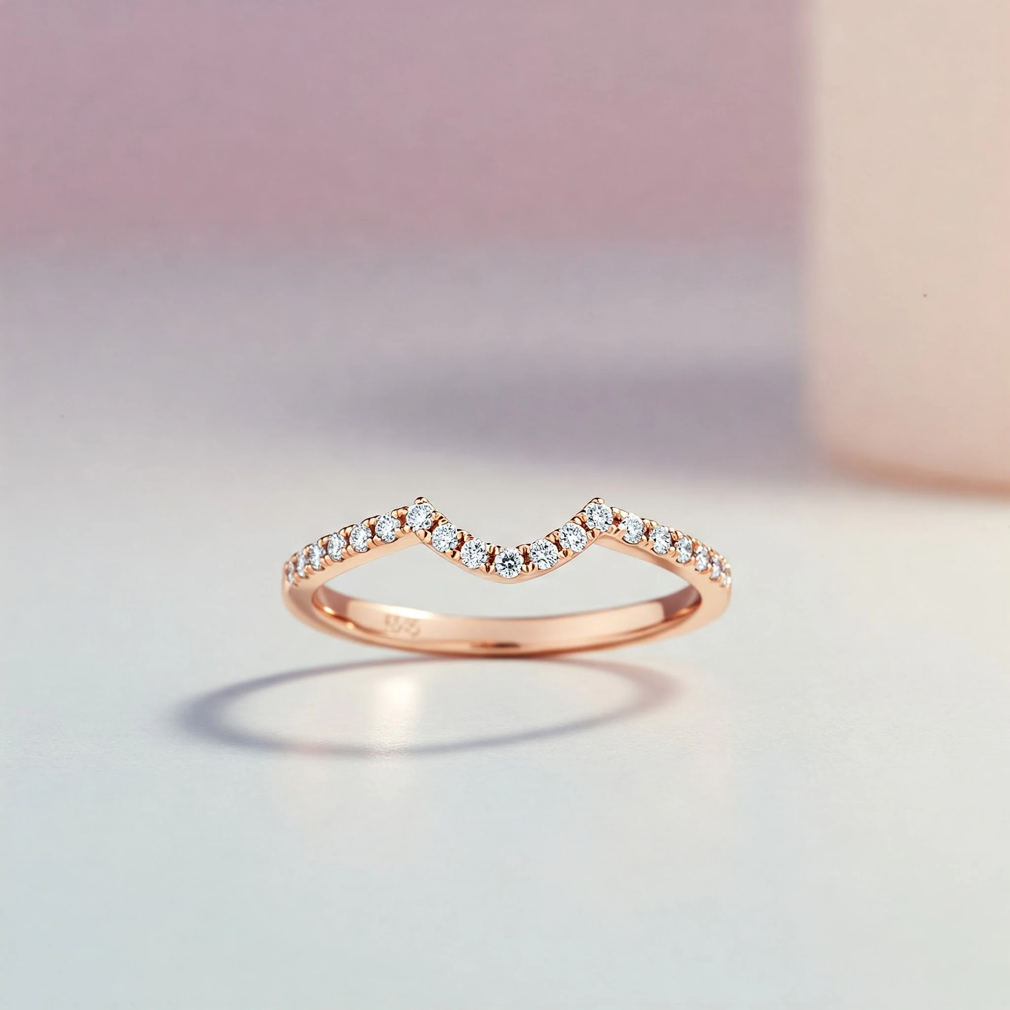 Marquise wedding band in rose gold, front view