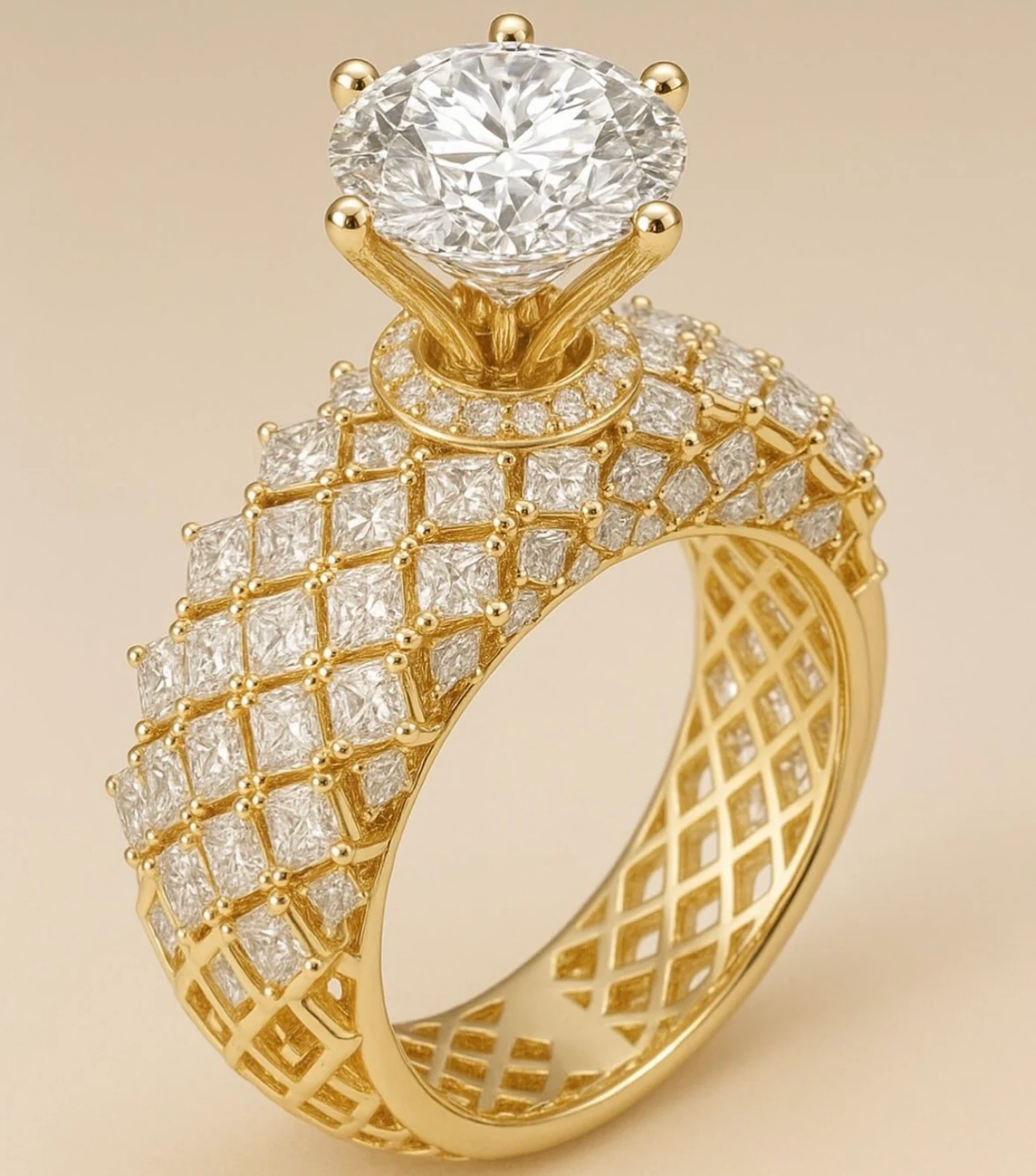 Round ring in yellow gold, three-quarter view